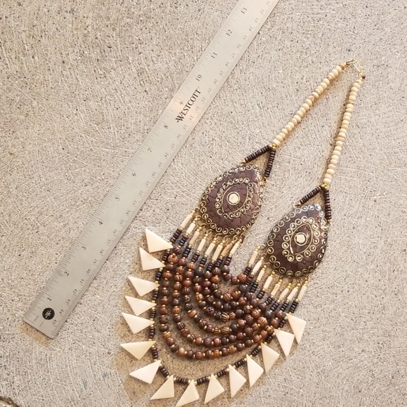 Bone wood beads summer boho necklace - Picture 6 of 10